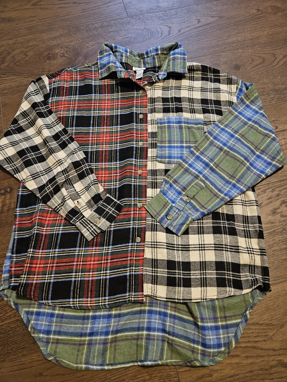 Rue21 Mixed Plaid Button-Down Shirt in Red, Black, Cream & Green